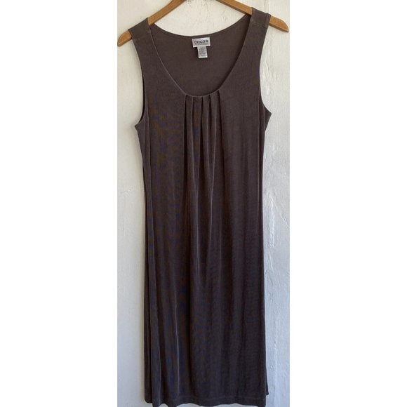 Chicos Travelers Womens Dress Size 1/M Taupe Brown Sleeveless Midi Slinky Knit - Picture 1 of 8